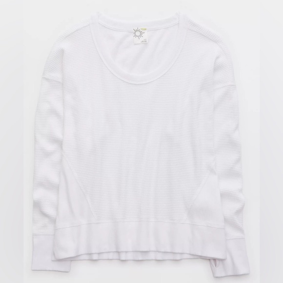 Aerie Waffle Knit White Sweater Size Small - Picture 1 of 6